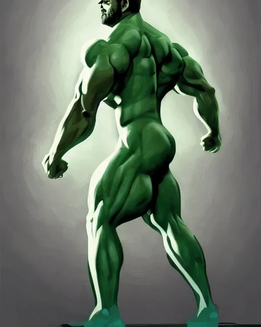 Image similar to gigachad ron swanson bodybuilder wearing green in final fight mountain by ilya kuvshinov, ernest khalimov body by krista sudmalis, fantasy character portrait, ultra realistic, concept art, intricate details, elegent, digital painting, smooth, sharp focus, illustration, art by artgerm and greg rutkowski and alphonse mucha, artstation