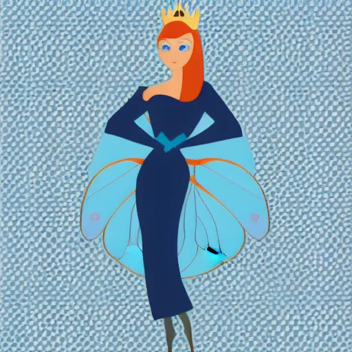 Image similar to modern minimalist vector art of a fairy tale princess in navy and burnt orange hues, clean lines