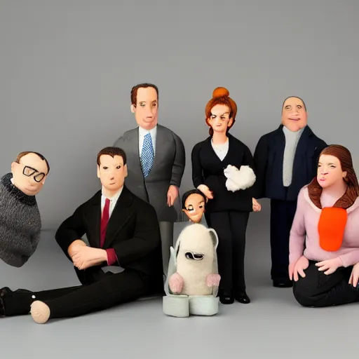 Prompt: The Office cast made from wool cute, studio light, professional photo