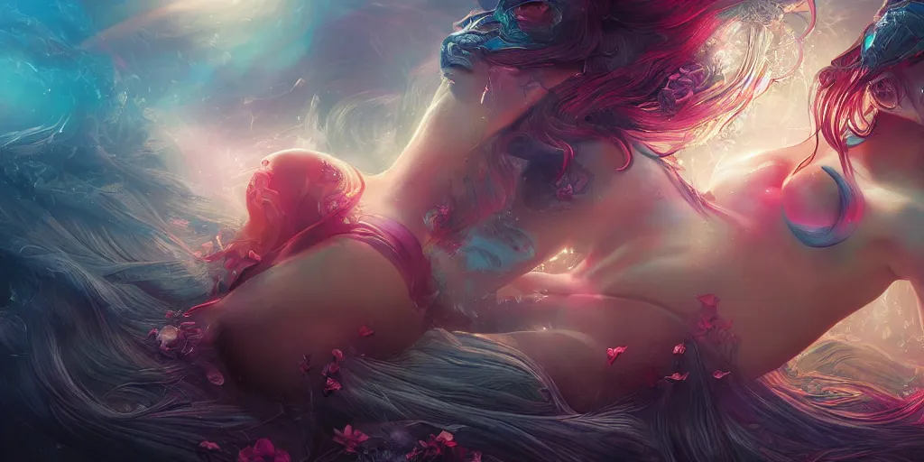 Image similar to dreamscape, sensual female, god rays, ross tran, vivid colors, anatomical, highly detailed sculpture, intricate detailed, ommatidia, 8 k, cinematic atmosphere, post - processing