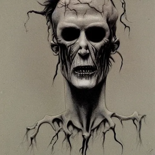 Prompt: grunge drawing of frankenstein by - Zdzisław Beksiński , corpse bride style, horror themed, detailed, elegant, intricate