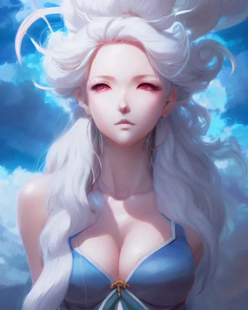 Image similar to character concept art of an anime stormy cloud goddess | | cute - fine - face, pretty face, realistic shaded perfect face, fine details by stanley artgerm lau, wlop, rossdraws, james jean, andrei riabovitchev, marc simonetti, and sakimichan, tranding on artstation