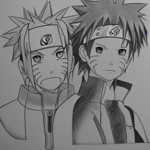 Pencil drawing of Naruto and Sasuke, Stable Diffusion