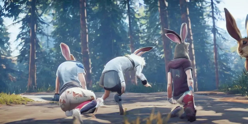 Prompt: a rabbit in the video game life is strange