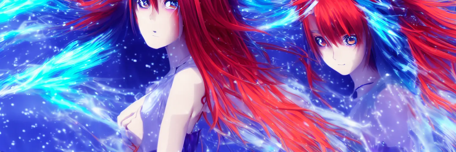Anime Girl with Red Eye Blue Hair 4K Wallpaper iPhone HD Phone #820i