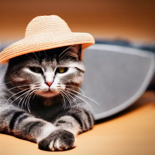 Image similar to cat sat on a mat wearing a hat and holding a bat detailed, smooth, sharp focus