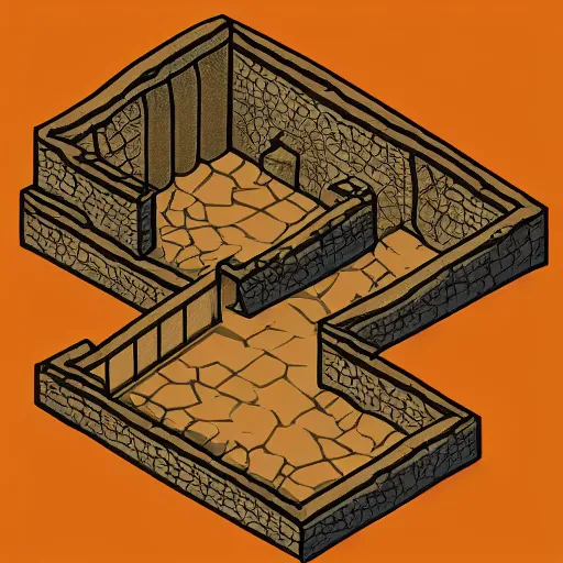 Image similar to isometric view of cave entrance, lineart