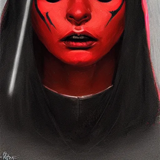 Image similar to portrait of a woman by greg rutkowski, young sith lord darth talon, red and black skin, star wars expanded universe, wearing black robes, she is about 2 0 years old, highly detailed portrait, digital painting, artstation, concept art, smooth, sharp foccus ilustration, artstation hq