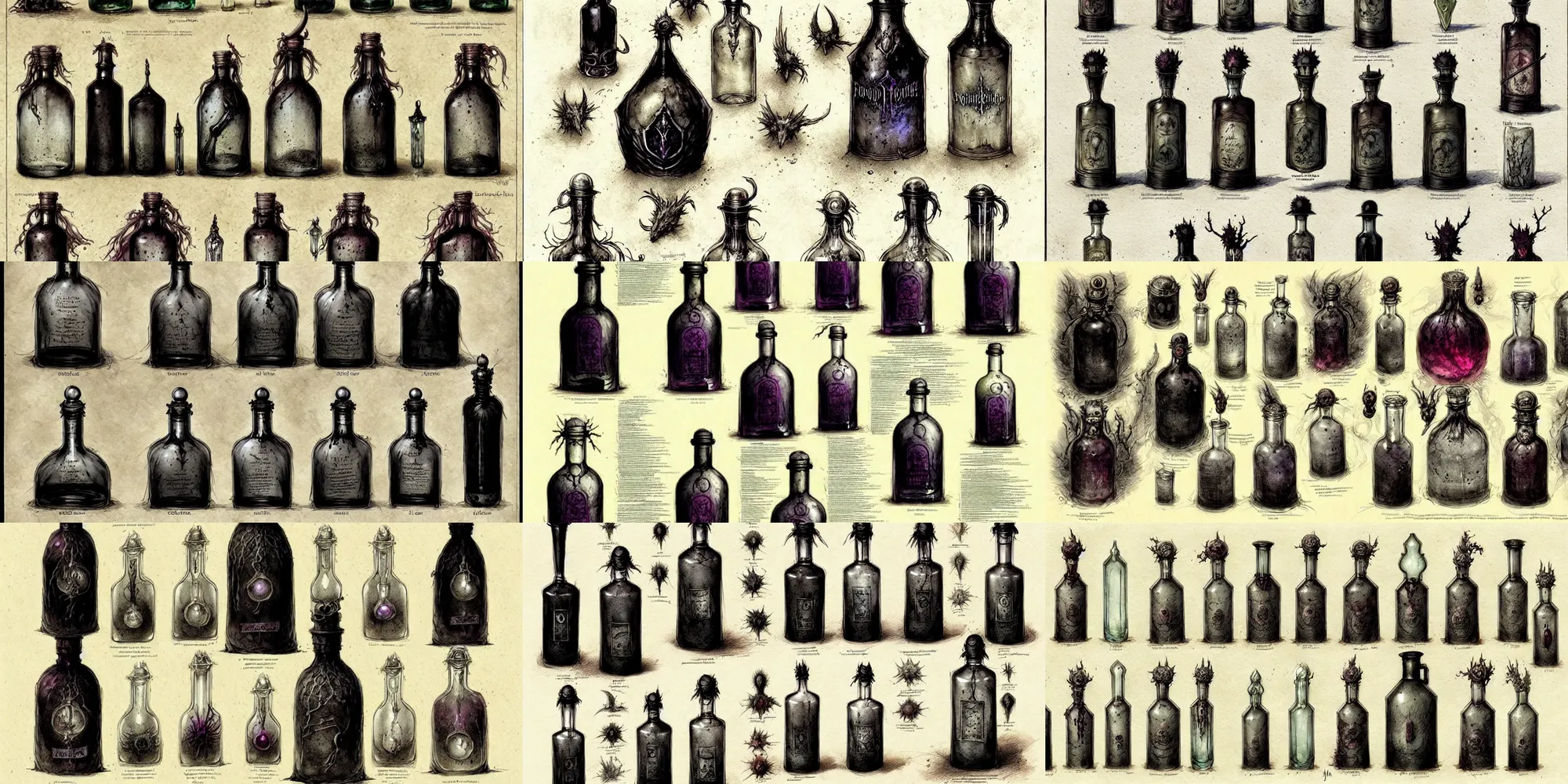 Prompt: ( ( ( ( ( bloodborne potion bottles cover art. potion bottles reference sheet. ) ) ) ) ) by jean - baptiste monge!!!!!!!!!!!!!!!!!!!!!!!!!!!