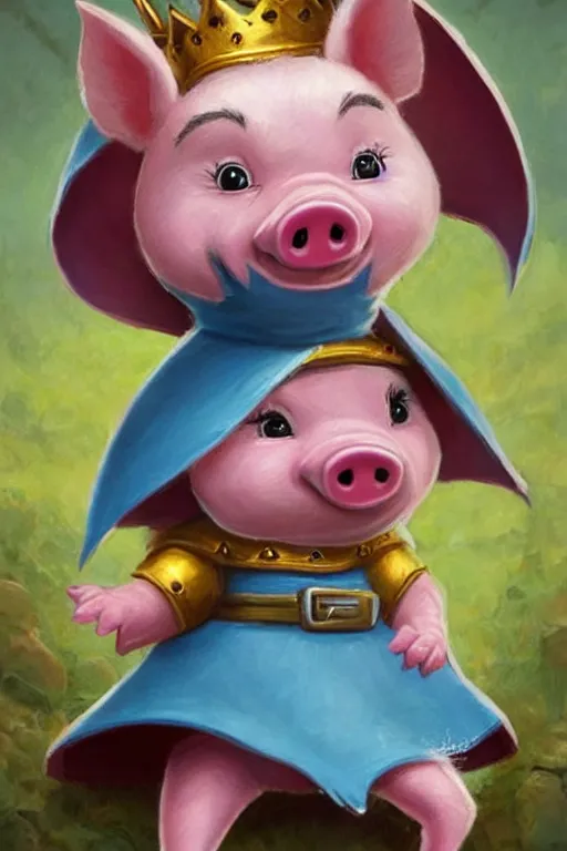 Image similar to cute little cartoonish anthropomorphic piglet knight princess wearing a cape and a crown, caricature, tiny, small, miniature pig, baby animal, short, pale blue armor, cute and adorable, pretty, beautiful, DnD character art portrait, matte fantasy painting, DeviantArt Artstation, by Jason Felix by Steve Argyle by Tyler Jacobson by Peter Mohrbacher, cinematic lighting