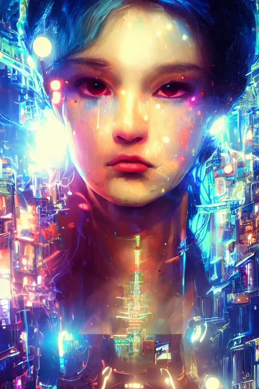 Prompt: portrait girl masterpiece high fashion photography, bokeh, ready player one, scifi robot repair workshop, neon lights, james gurney, katsuhiro otomo, james paick, cinematic lighting, artstation, vibrant nature, anime style, Craig Mullins, Greg Rutkowski, Pete Morbacher, Tuomas Korpi, tekkon kinreet, volumetric light, artstation, , octane render, redshift render, low angle camera by Edgar Maxence and Ross Tran and Michael Whelan, Legends of Runeterra