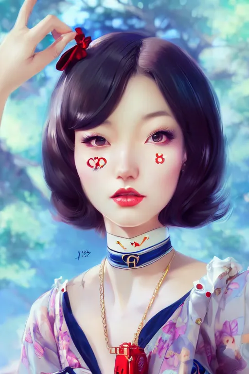 Image similar to a pin up and beautiful fashion charming dreamlke japan girl with lv jewelry, character art, art by artgerm lau and wlop and and ilya kuvshinov and john singer sargent, hyperdetailed, 8 k realistic, symmetrical, frostbite 3 engine, cryengine, dof, trending on artstation, digital art