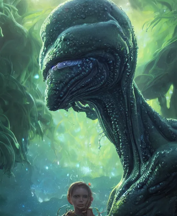 Prompt: portrait of a wet slimy alien fungus creature, adorable, childlike, milky way environment, ultra realistic, concept art, psychedelic, photorealistic, octane render, 8 k, unreal engine. art by christopher marley and artgerm and greg rutkowski and alphonse mucha