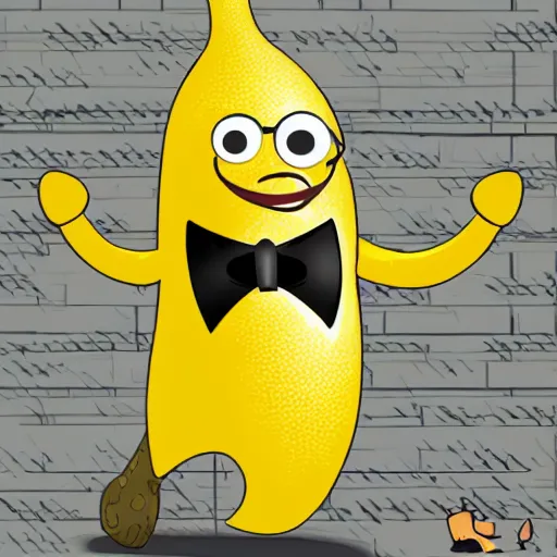 Image similar to an antropomorphic banana wearing a business suit