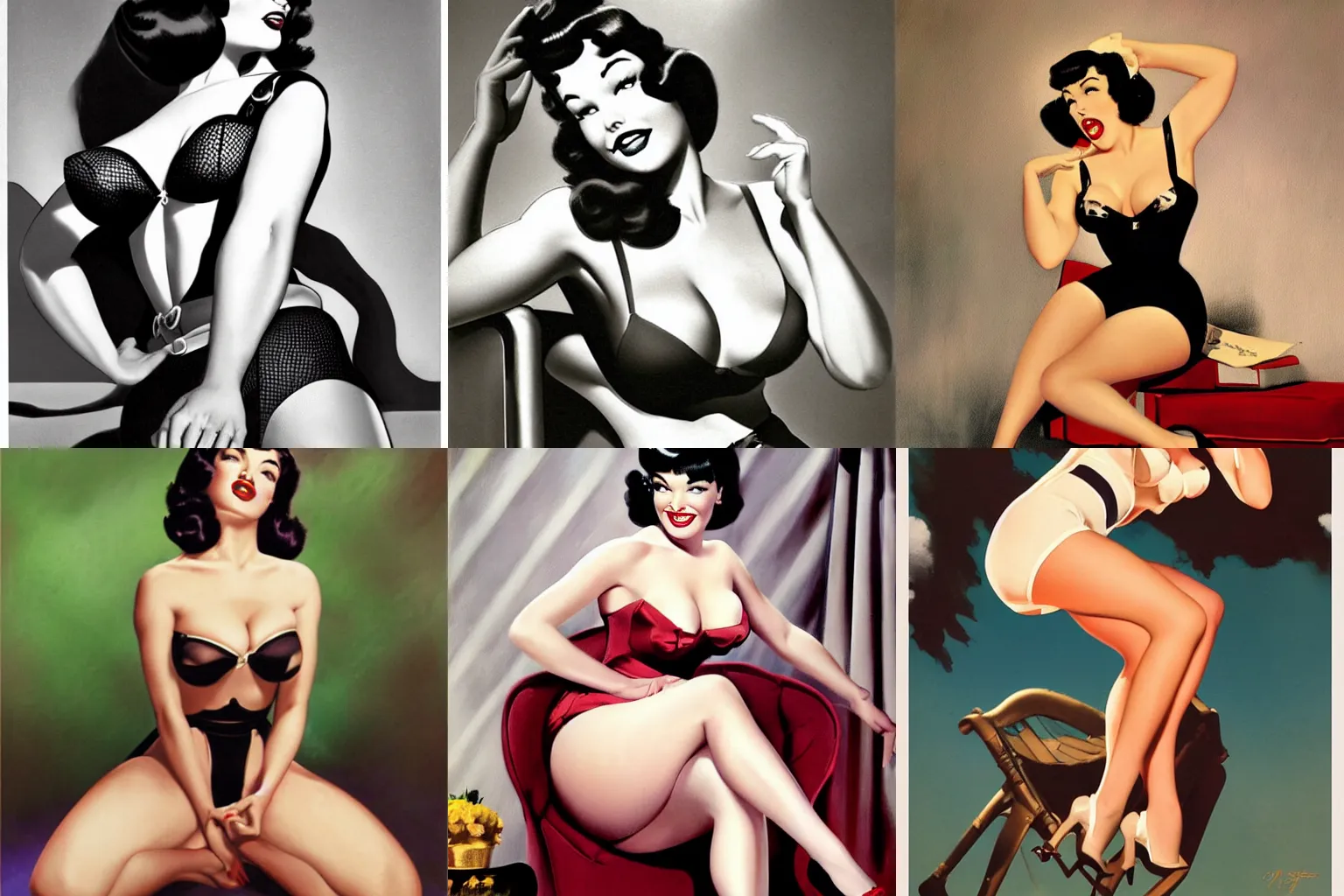 Prompt: pinup of Bettie Page by Gil Elvgren