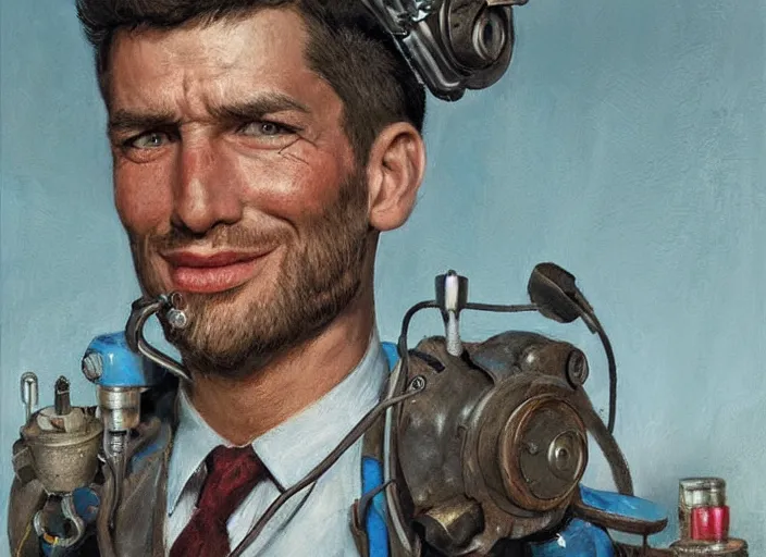 Prompt: a highly detailed fallout portrait of a dentist, james gurney, james jean