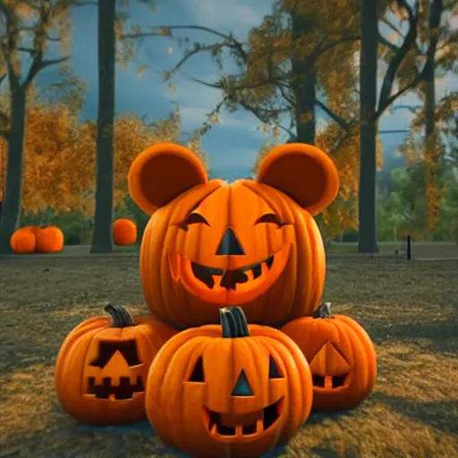 Prompt: a cute smiling bear made out of pumpkins, unreal engine