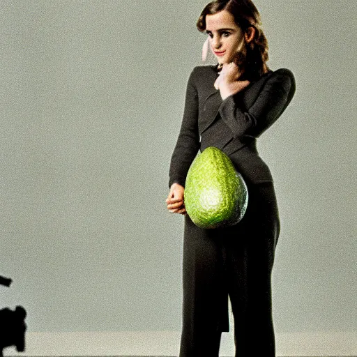 Image similar to an avocado in the role of emma watson, cinematography by stanley kubrick