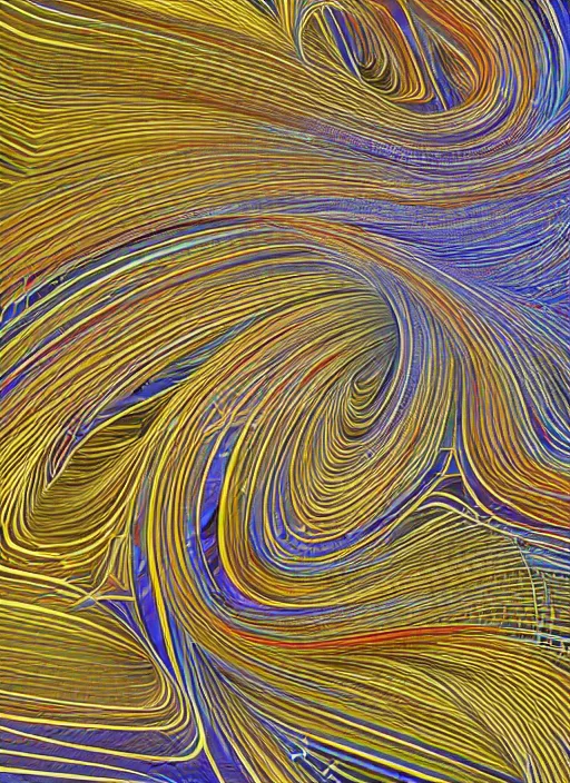 Image similar to generative fidenza flow field math art masterpiece with specific geometric math equations behind the smooth uhd 4 k 2 d fxhash nft render random generative javascript art of lines flowing in unison on the fine art canvas.