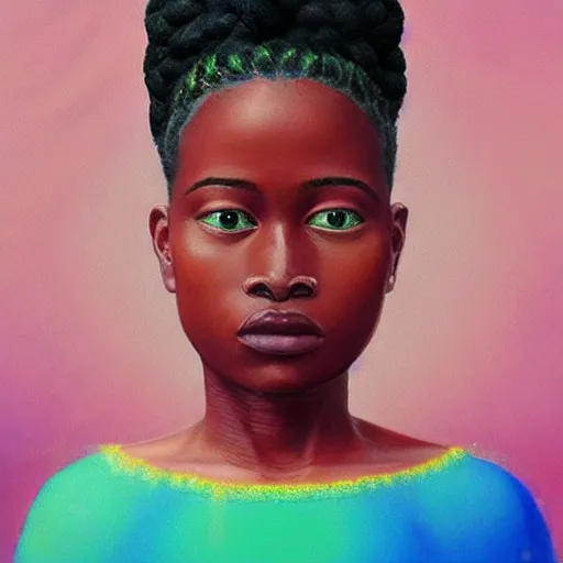 Image similar to “sango God of thunder plaited beads hair cowry Nigerian lightning facial details proportionate dark skinned symmetrical digital art oil painting Edward hooper”