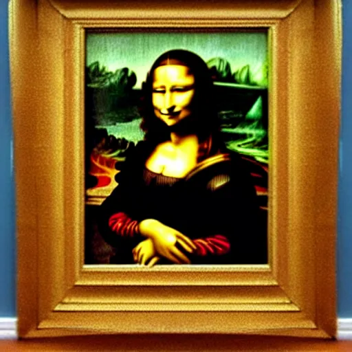 Image similar to a Mona Lisa painted by a 3 year old child with cryons,