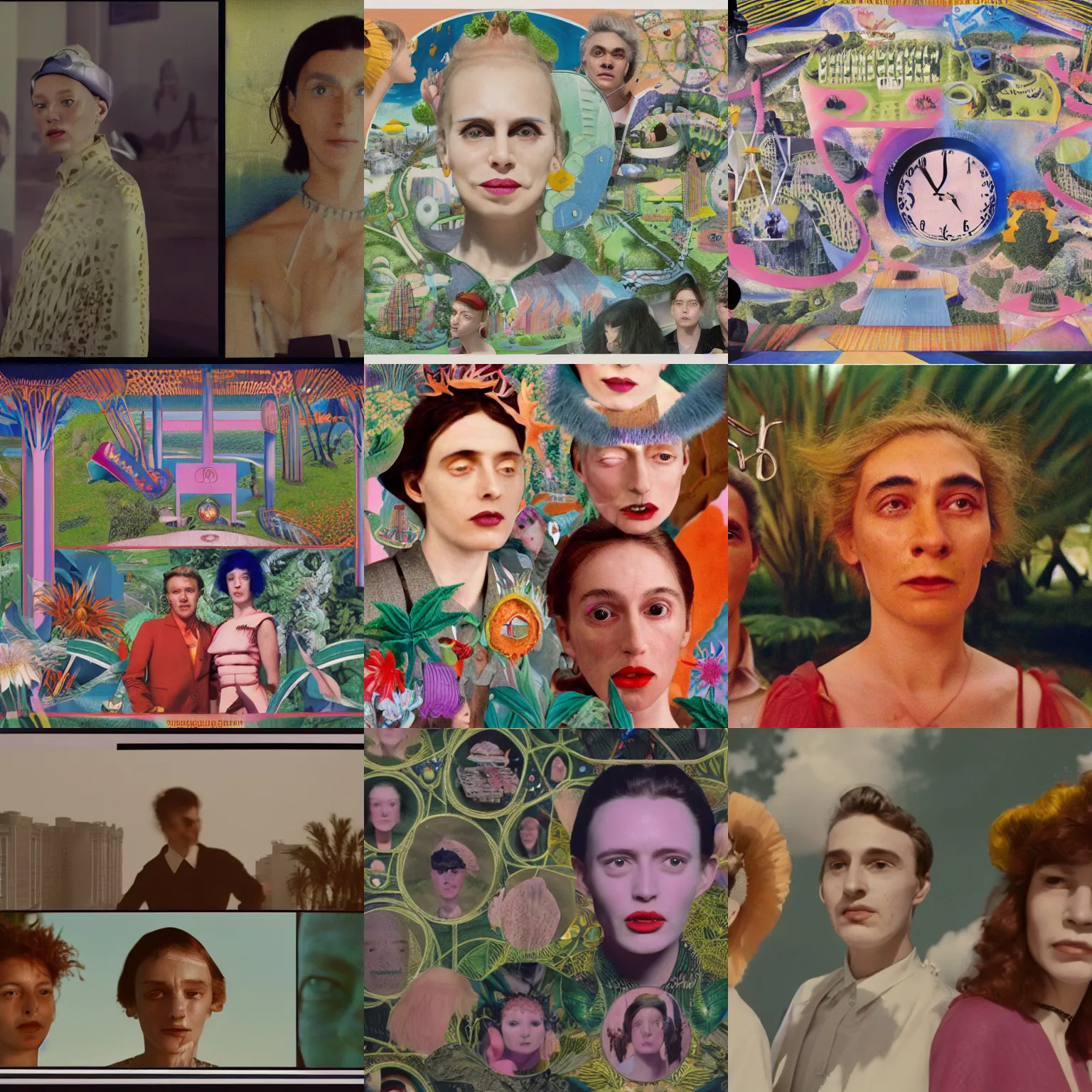 Prompt: non binary future world, sustainable cities in a harmonious coexistence, the fashion of the time, super 8 portrait by maria sibylla merian, derek jarman, barbara hammer 4 k, 8 k, perfect faces, very detailed mouth and eyes