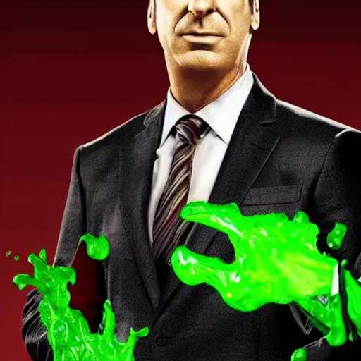 Image similar to Saul Goodman melting into a pile of geen ooze, oozetastic