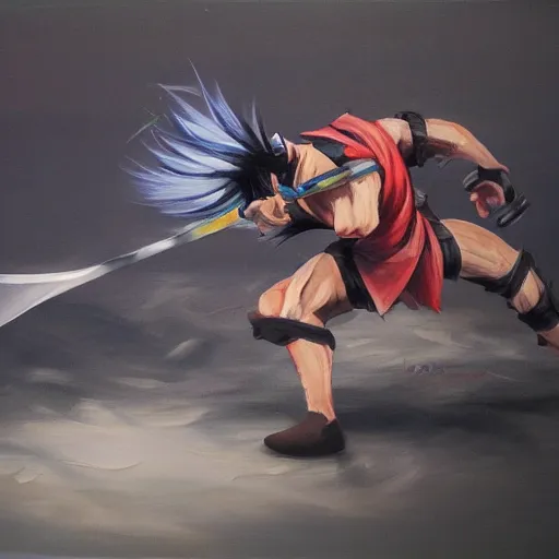 Image similar to yasuo vs yone, oil paint