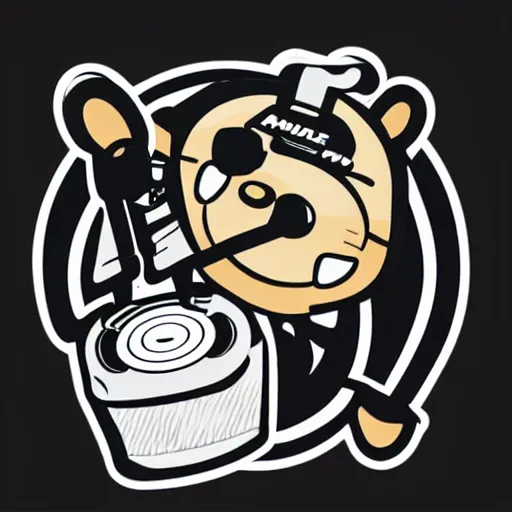 Image similar to svg sticker of a Dancing-Bear, at a rave, spinning records, giant headphones rocking out, wearing headphones, huge speakers, dancing, rave, DJ, spinning records, digital art, amazing composition, rule-of-thirds, award-winning, trending on artstation, featured on deviantart