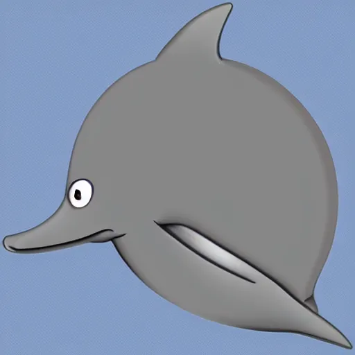 Image similar to An emote of a grey cartoon dolphin using a computer