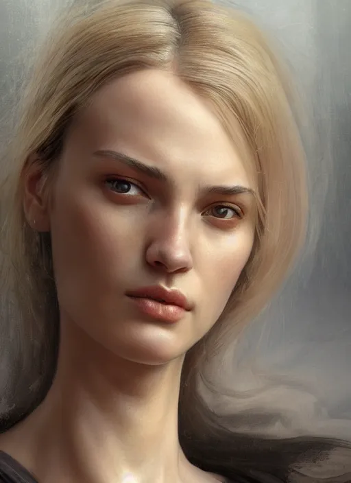 Image similar to Beautiful portrait of Daria Strokous, extreme closeup, physically accurate, moody dynamic lighting, very very intricate, very very elegant, highly detailed, digital painting, artstation, HR GIGER, Hieronymus Bosch, Francis Bacon, concept art, smooth, very beautiful, sharp focus, illustration, art by artgerm and greg rutkowski and alphonse mucha