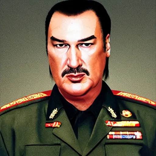 Image similar to Steven Seagal dressed as a soviet commander, realistic portrait.