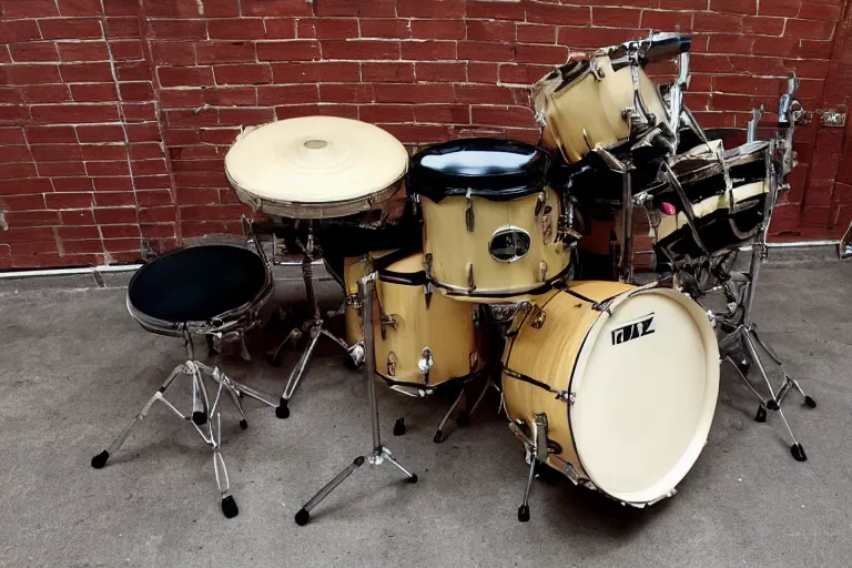 Image similar to photo of a jazz drum kit, vintage cymbals, 8k