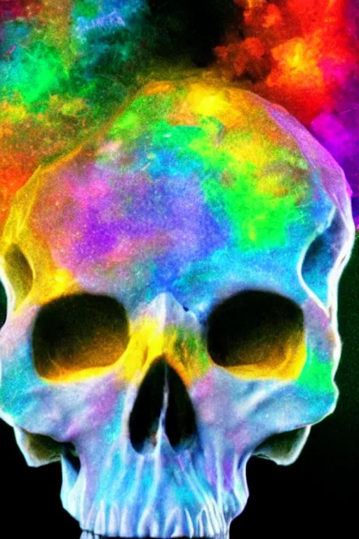 Prompt: skull made of crystal rainbow ,8k , cinematic, detailed, intricate