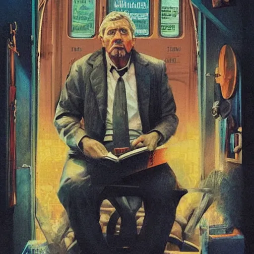 Image similar to poster painted by drew struzan for a movie called 'the man who sat around and failed', the face looks bored