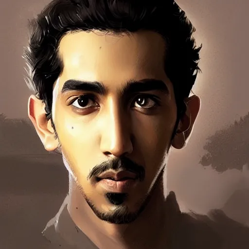 Image similar to “Portrait of Dev Patel by Greg Rutkowski, young, attractive, highly detailed portrait, scifi, digital painting, artstation, concept art, smooth, sharp foccus ilustration, Artstation HQ”