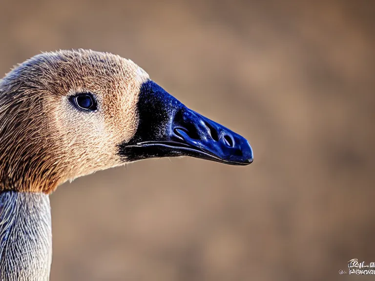 Image similar to Canadian Goose with a funny hat, Portrait Photo, Photorealistic, 100mm lens, Nat Geo Award Winner, 8k, UHD, (((((bokeh)))))