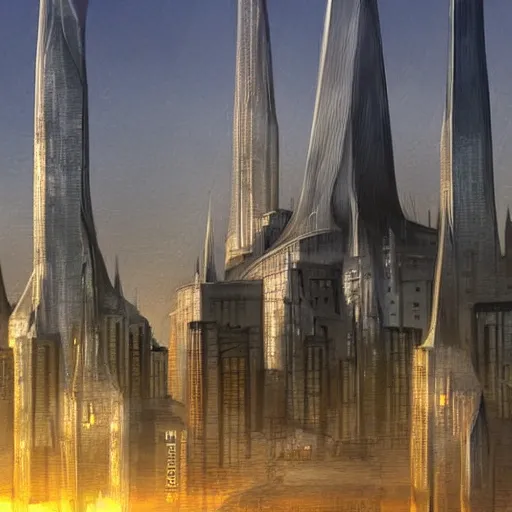 Minas Tirith as a modern, futuristic city. Digital Art