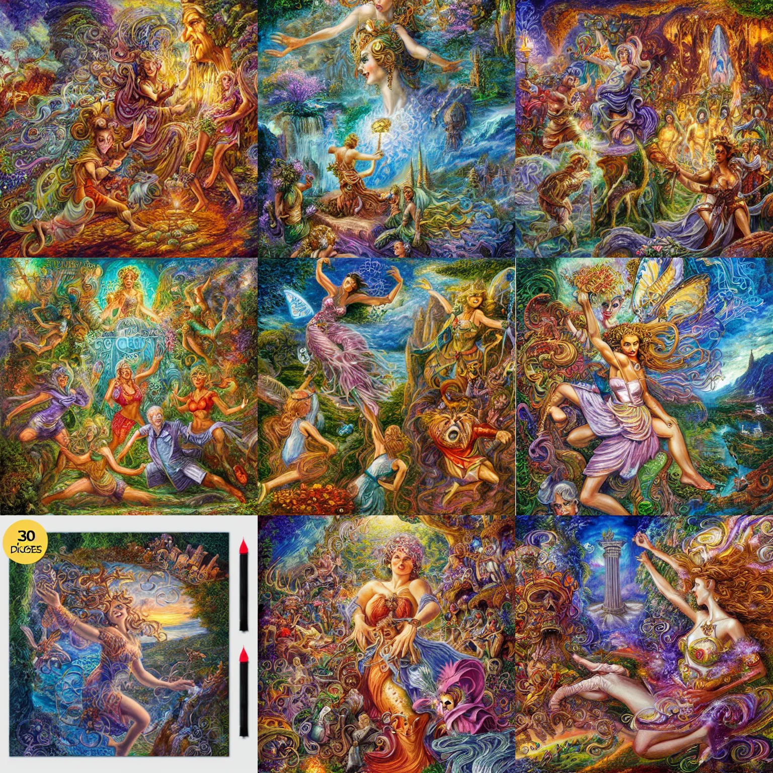 Prompt: tiny old white men in business suits attacking a giant nature goddess, by senior concept arist josephine wall, high resolution, puzzle art
