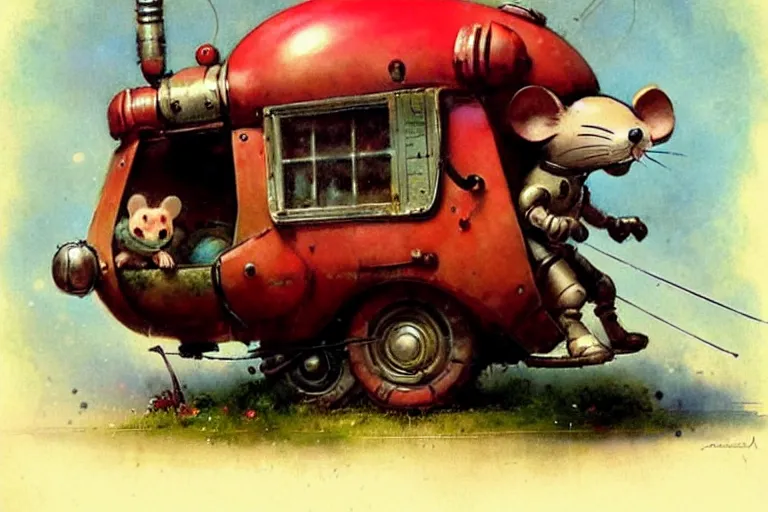 Image similar to adventurer ( ( ( ( ( 1 9 5 0 s retro future robot mouse balloon birthday party wagon house. muted colors. ) ) ) ) ) by jean baptiste monge!!!!!!!!!!!!!!!!!!!!!!!!! chrome red