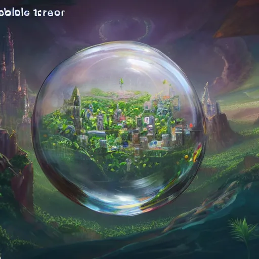 Image similar to a bubble terrarium utopia, with cities galore, dynamic lighting, fantasy concept art, trending on art station, stunning visuals, creative, cinematic, ultra detailed