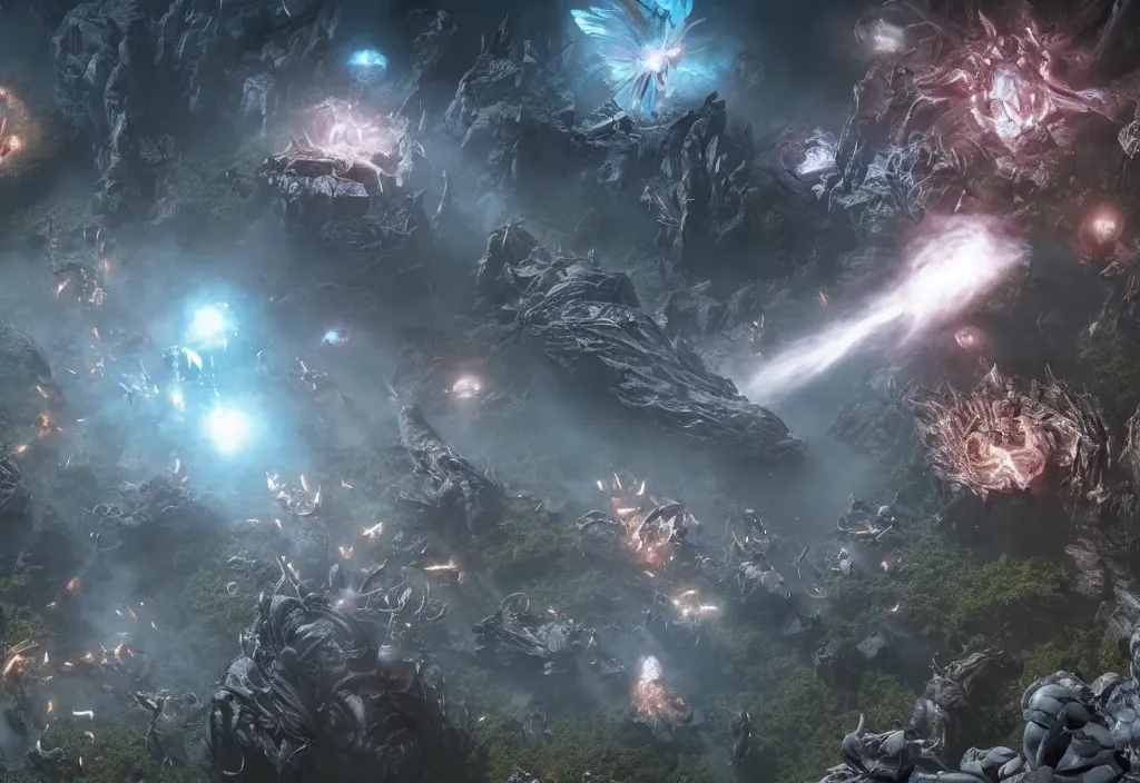 Image similar to a group of alien gods creating the universe, cinematic realistic, unreal engine 5