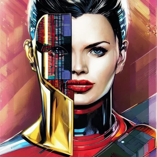 Image similar to portrait of a female android, by DC comics, MARVEL comics and Sandra Chevrier