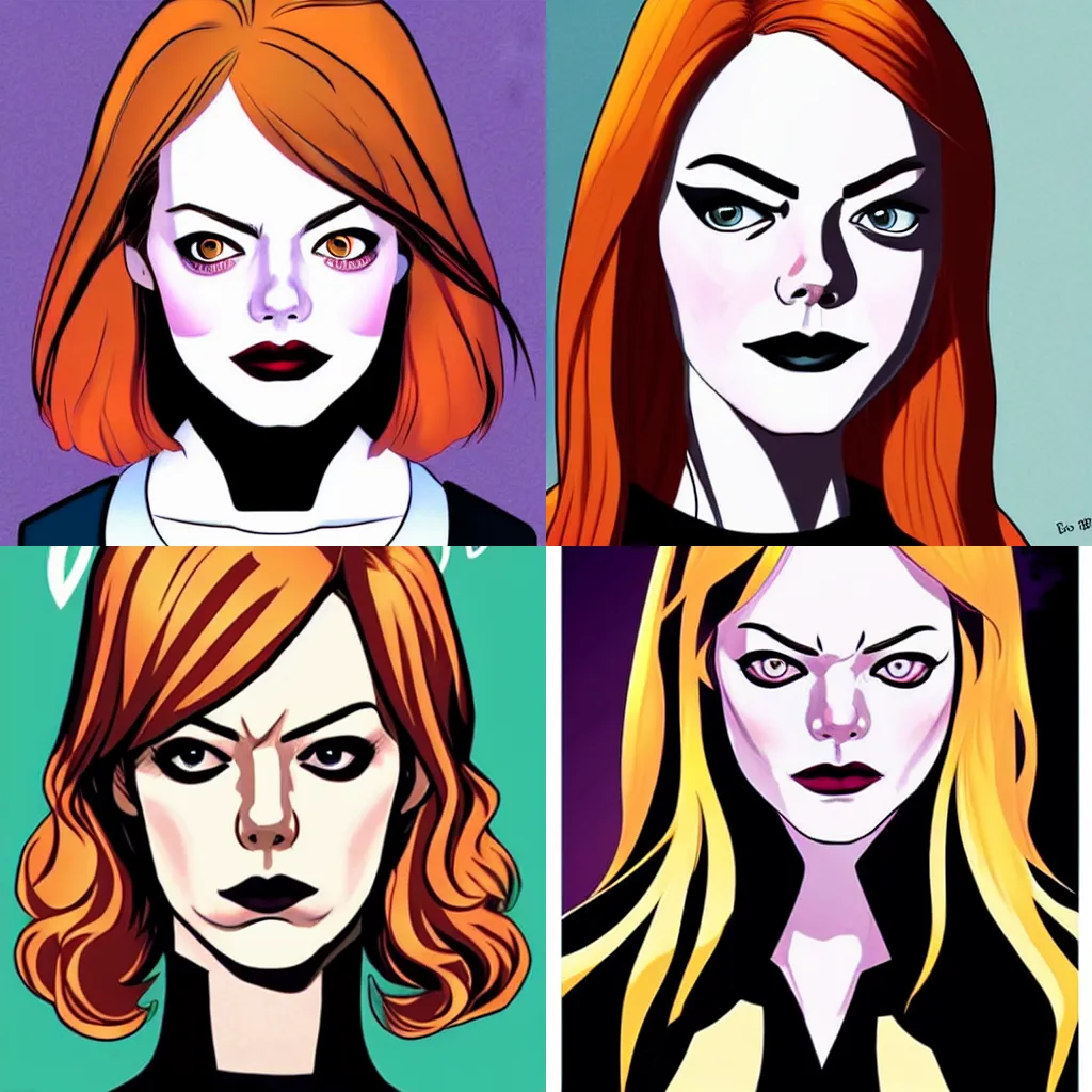 Prompt: Emma Stone vampire in the style of Jamie McKelvie comic art, symmetrical face symmetrical eyes