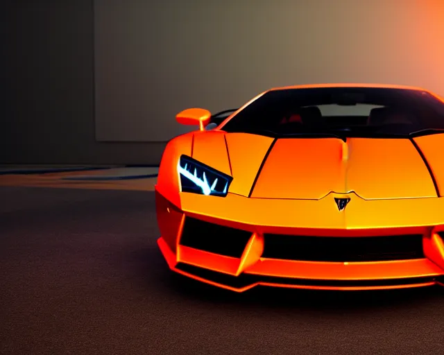 Prompt: a neon orange glow underneath a dark grey lamborghini countache, volumetric lighting, 4 k hyperrealengine, global illumination