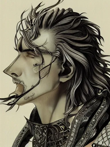 Image similar to a man's face, baroque style, elegant, beautiful, mesmerizing, concept art, fancy clothing, highly detailed, artstation, behance, deviantart, inspired by innocent manga, inspired by castlevania concept art, trending, ayami kojima, shinichi sakamoto