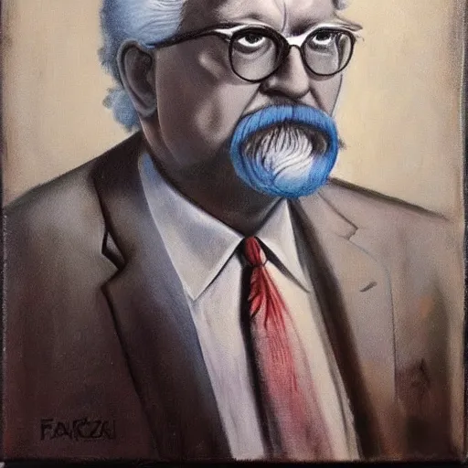 Image similar to an ultra - realistic portrait painting of colonel sanders in the style of frank frazetta. 4 k. ultra - realistic. highly detailed. dark fantasy. epic lighting.