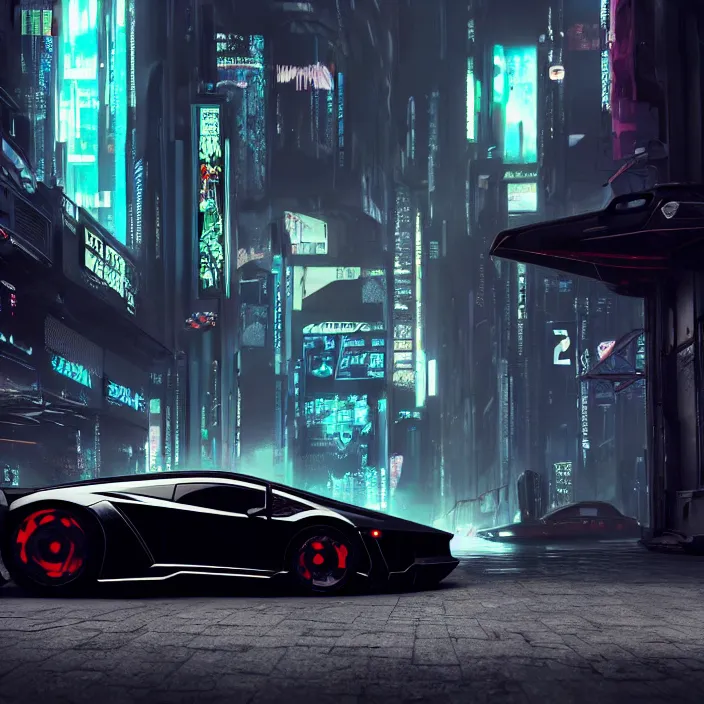 Prompt: dark cyberpunk car lamborgini counatch, in drak style cyberpunk city. by neill blomkamp director film, by chris labrooy. extreamly detailed, photorealism, photography, raytracing, 8 k, octane render, hyperrealism, perfect composition, art top in artstation, rendered in rtx, ssao, fxaa, unreal engine