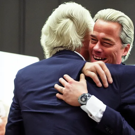 Image similar to mark rutte hugging geert wilders