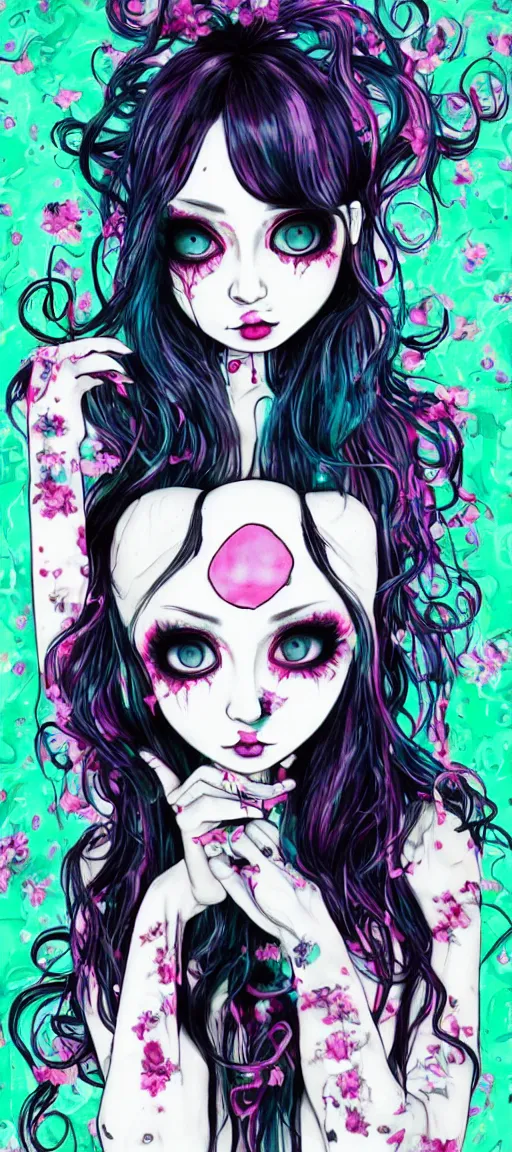 Prompt: multi level kawaii goth house, by harumi hironaka, aesthetic!!,